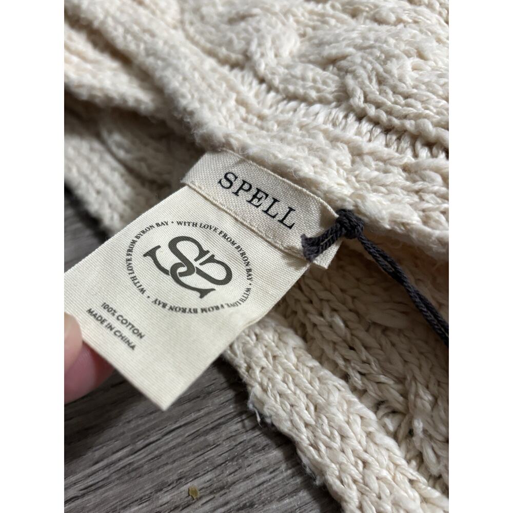 SPELL Scarf Ivory Cable-Knit Fringe Rectangle 100% Cotton, Women’s